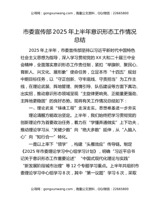 市委宣传部2025年上半年意识形态工作情况总结
