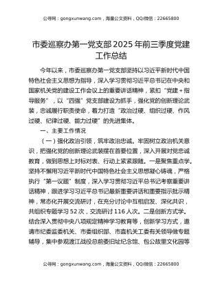 市委巡察办第一党支部2025年前三季度党建工作总结