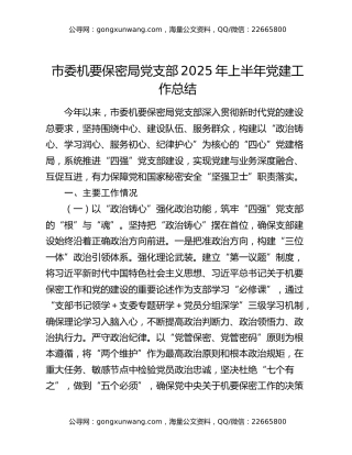 市委机要保密局党支部2025年上半年党建工作总结
