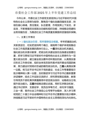 市委社会工作部2025年上半年党建工作总结