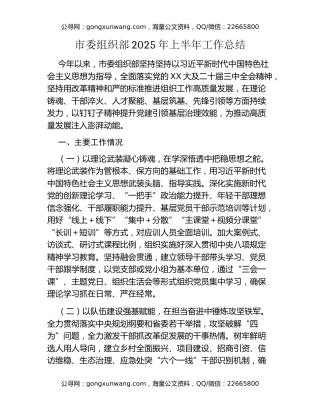 市委组织部2025年上半年工作总结