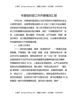市委组织部工作开展情况汇报