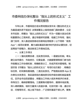 市委网信办深化整治“指尖上的形式主义”工作情况报告