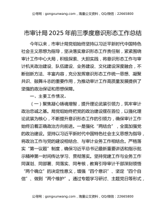 市审计局2025年前三季度意识形态工作总结