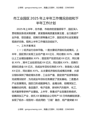 市工业园区2025年上半年工作情况总结和下半年工作计划