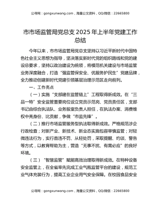 市市场监管局党总支2025年上半年党建工作总结