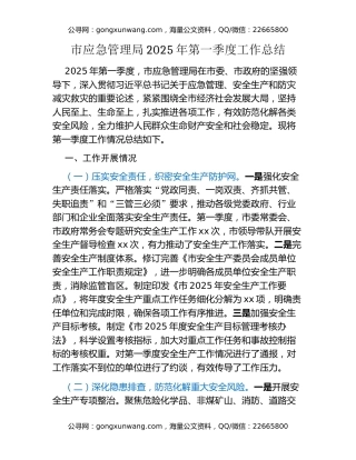 市应急管理局2025年第一季度工作总结