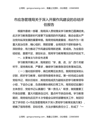 市应急管理局关于深入开展作风建设的总结评估报告