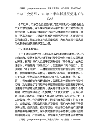 市总工会党组2025年上半年抓基层党建工作总结