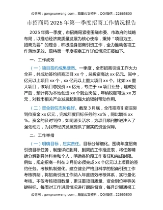 市招商局2025年第一季度招商工作情况报告
