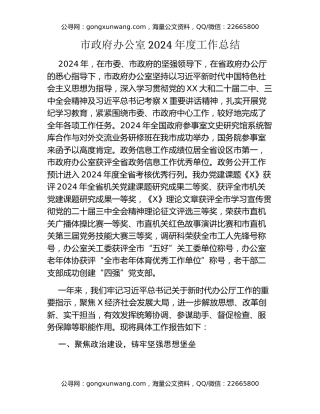 市政府办公室2024年度工作总结