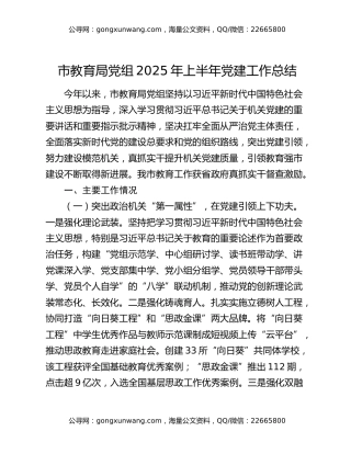 市教育局党组2025年上半年党建工作总结