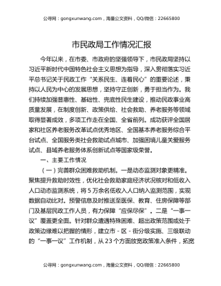 市民政局工作情况汇报