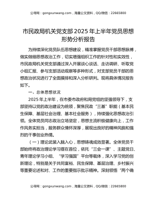 市民政局机关党支部2025年上半年党员思想形势分析报告