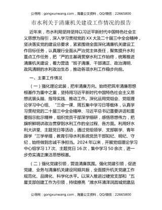 市水利关于清廉机关建设工作情况的报告