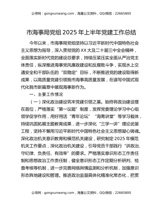 市海事局党组2025年上半年党建工作总结