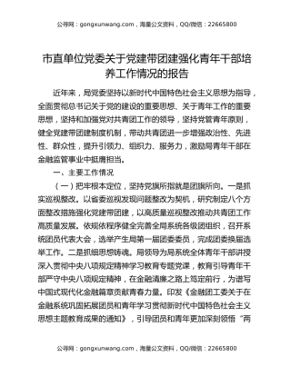 市直单位党委关于党建带团建强化青年干部培养工作情况的报告