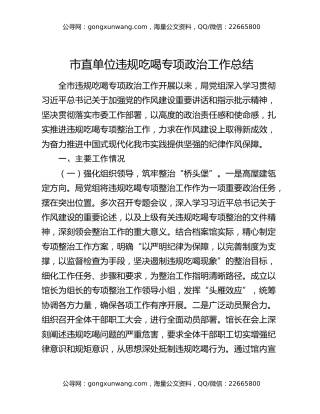 市直单位违规吃喝专项政治工作总结