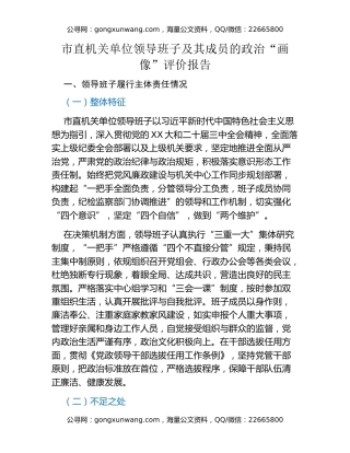 市直机关单位领导班子及其成员的政治“画像”评价报告