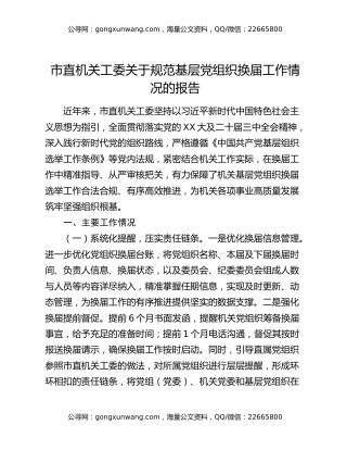 市直机关工委关于规范基层党组织换届工作情况的报告