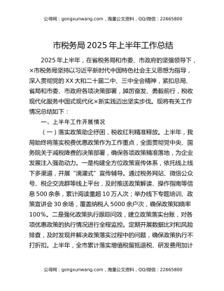 市税务局2025年上半年工作总结