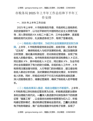 市税务局2025年上半年工作总结和下半年工作安排
