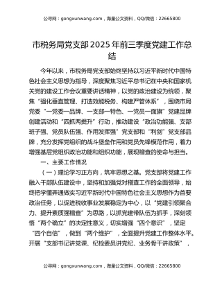 市税务局党支部2025年前三季度党建工作总结