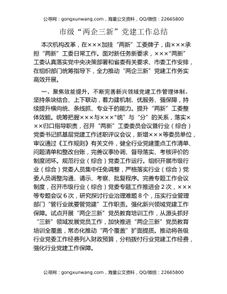市级“两企三新”党建工作总结