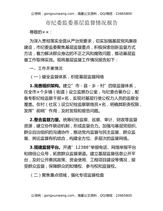 市纪委监委基层监督情况报告