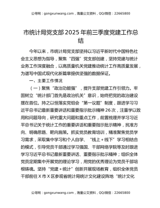 市统计局党支部2025年前三季度党建工作总结