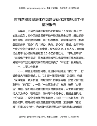 市自然资源局深化作风建设优化营商环境工作情况报告