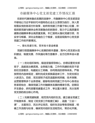 市融媒体中心党支部党建工作情况汇报