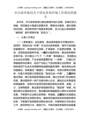 市行政审批局关于优化营商环境工作情况的报告