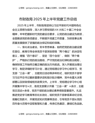 市财政局2025年上半年党建工作总结