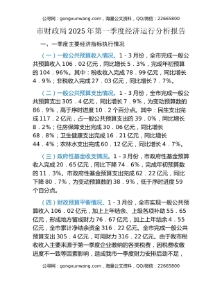 市财政局2025年第一季度经济运行分析报告