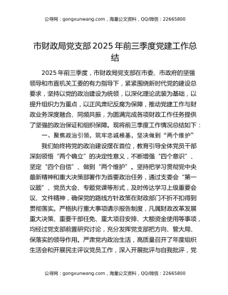 市财政局党支部2025年前三季度党建工作总结