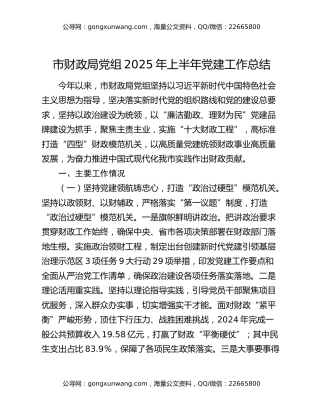 市财政局党组2025年上半年党建工作总结
