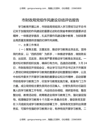 市财政局党组作风建设总结评估报告