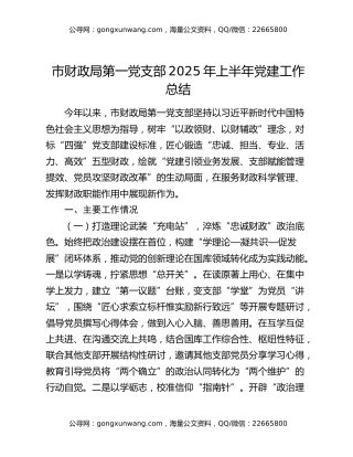 市财政局第一党支部2025年上半年党建工作总结