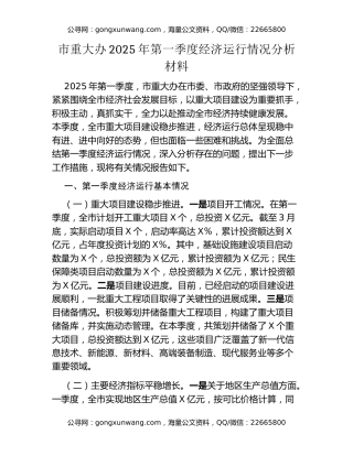 市重大办2025年第一季度经济运行情况分析材料