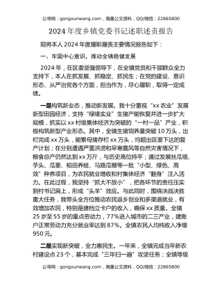 年度乡镇党委书记述职述责报告