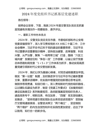 年度党组织书记抓基层党建述职