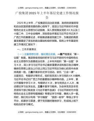 广投集团2025年上半年基层党建工作情况报告