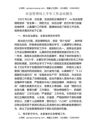 应急管理局上半年工作总结报告