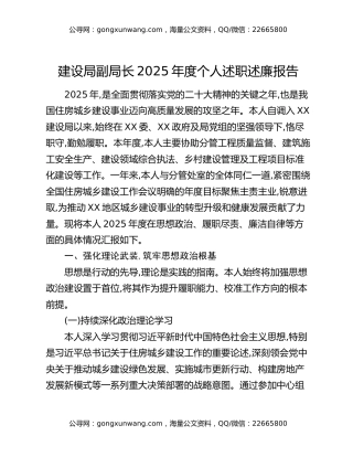 建设局副局长2025年度个人述职述廉报告