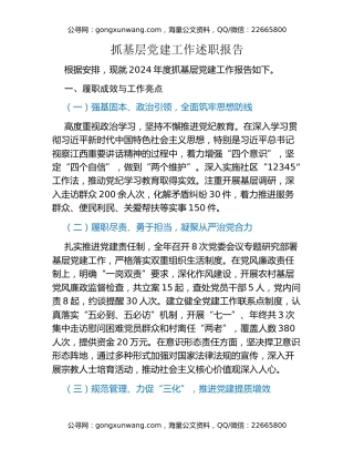 抓基层党建工作述职报告