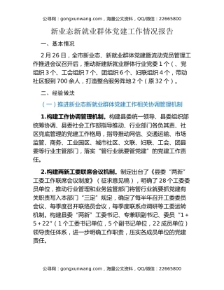 新业态新就业群体党建工作情况报告