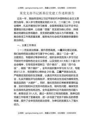 某党支部书记抓基层党建工作述职报告