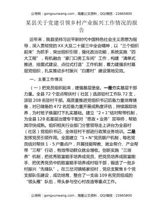 某县关于党建引领乡村产业振兴工作情况的报告