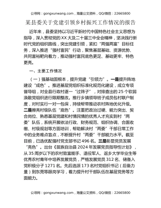 某县委关于党建引领乡村振兴工作情况的报告